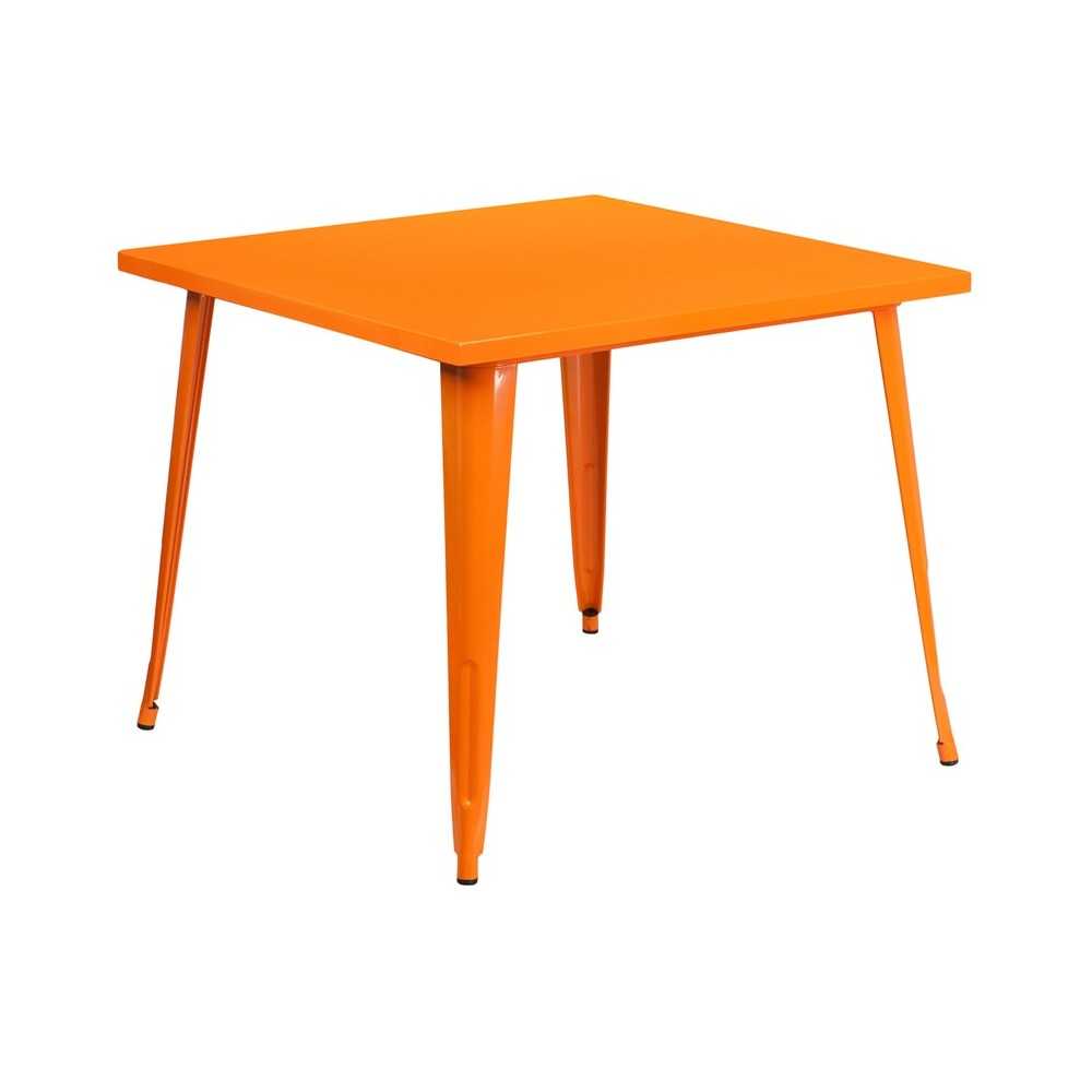 Commercial Grade 35.5" Square Orange Metal Indoor-Outdoor Table