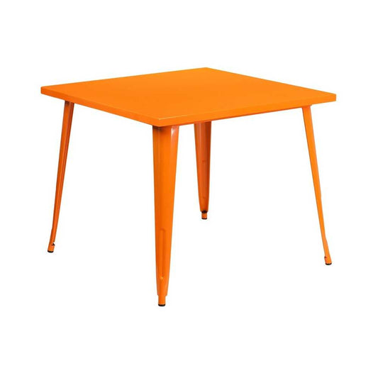 Commercial Grade 35.5" Square Orange Metal Indoor-Outdoor Table
