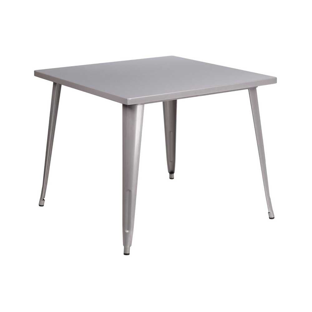 Commercial Grade 35.5" Square Silver Metal Indoor-Outdoor Table