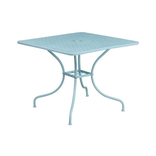 Commercial Grade 35.5" Square Sky Blue Indoor-Outdoor Steel Patio Table