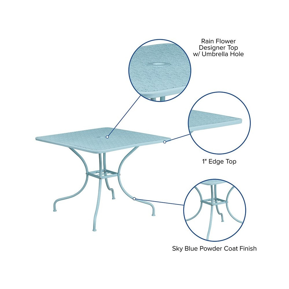Commercial Grade 35.5" Square Sky Blue Indoor-Outdoor Steel Patio Table