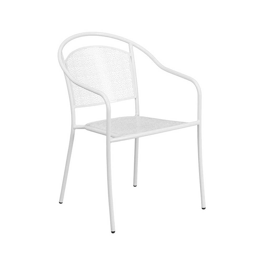 Commercial Grade 35.5" Square White Indoor-Outdoor Steel Patio Table Set with 2 Round Back Chairs