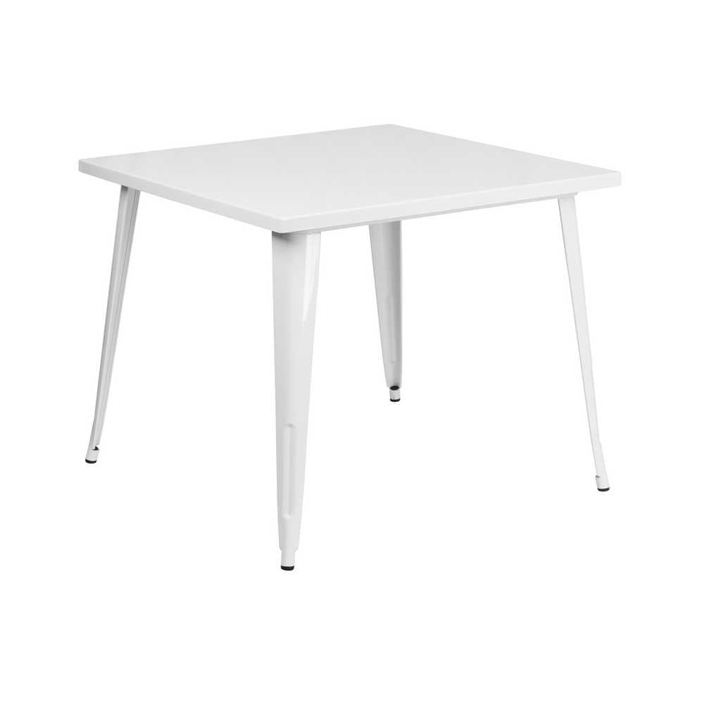 Commercial Grade 35.5" Square White Metal Indoor-Outdoor Table