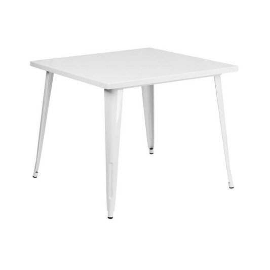 Commercial Grade 35.5" Square White Metal Indoor-Outdoor Table