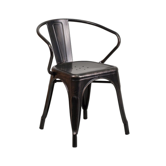 Commercial Grade Black-Antique Gold Metal Indoor-Outdoor Chair with Arms