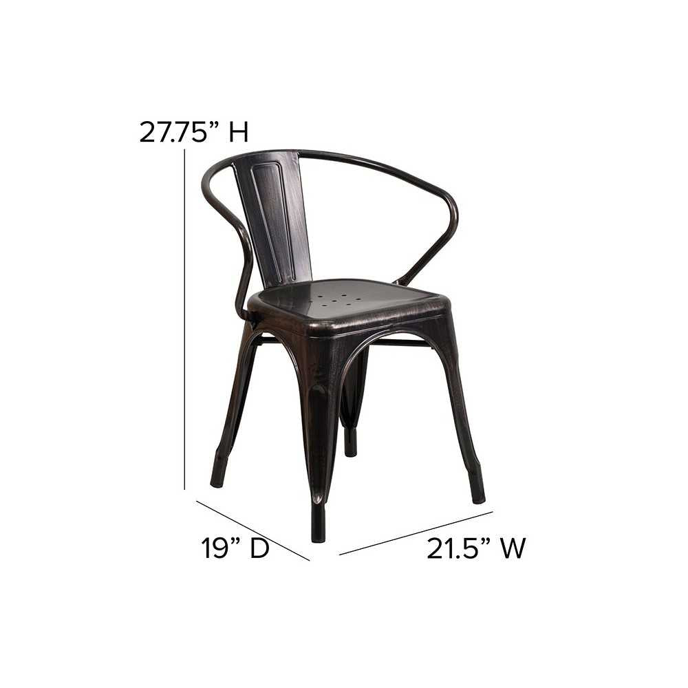 Commercial Grade Black-Antique Gold Metal Indoor-Outdoor Chair with Arms