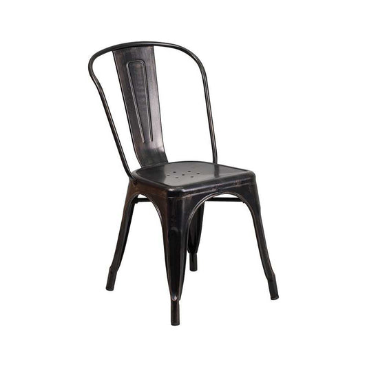 Commercial Grade Black-Antique Gold Metal Indoor-Outdoor Stackable Chair
