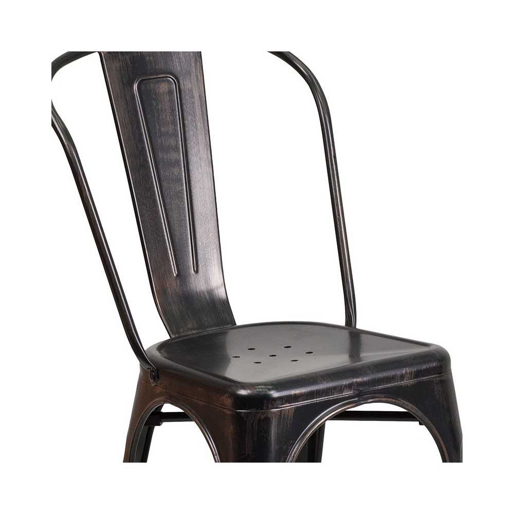 Commercial Grade Black-Antique Gold Metal Indoor-Outdoor Stackable Chair