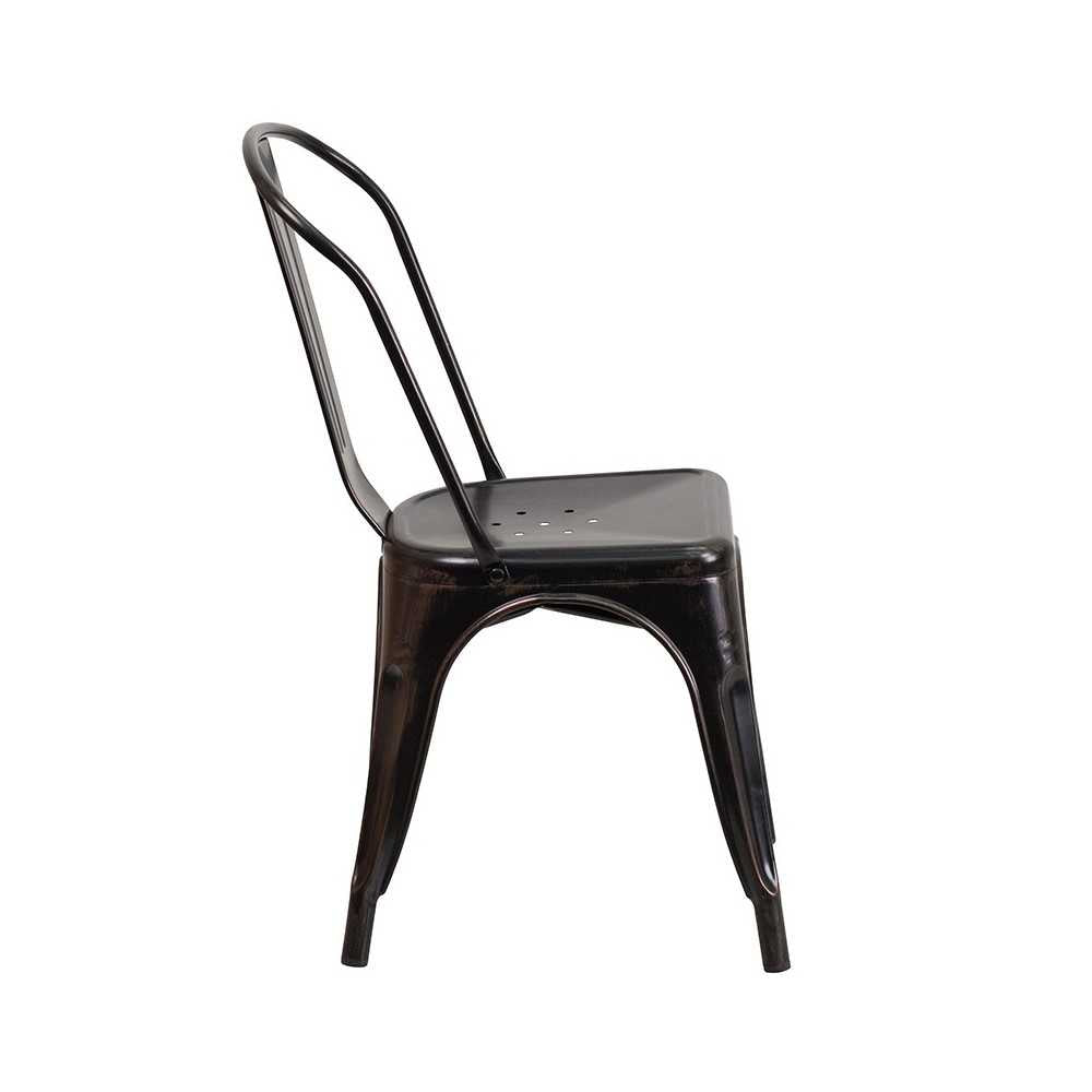 Commercial Grade Black-Antique Gold Metal Indoor-Outdoor Stackable Chair