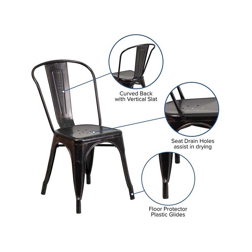Commercial Grade Black-Antique Gold Metal Indoor-Outdoor Stackable Chair