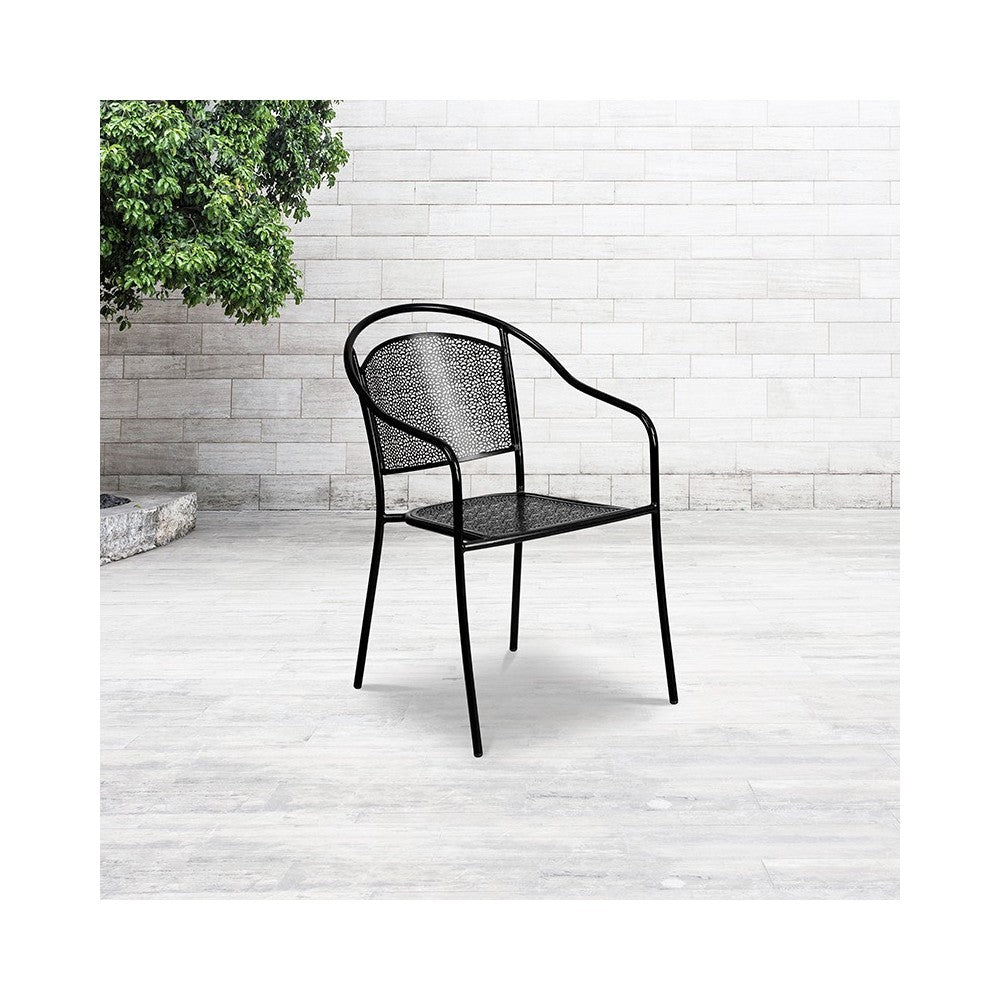 Commercial Grade Black Indoor-Outdoor Steel Patio Arm Chair with Round Back