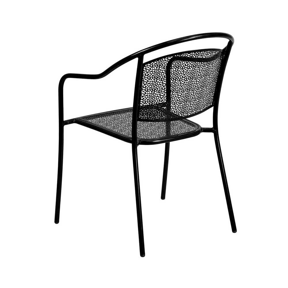 Commercial Grade Black Indoor-Outdoor Steel Patio Arm Chair with Round Back