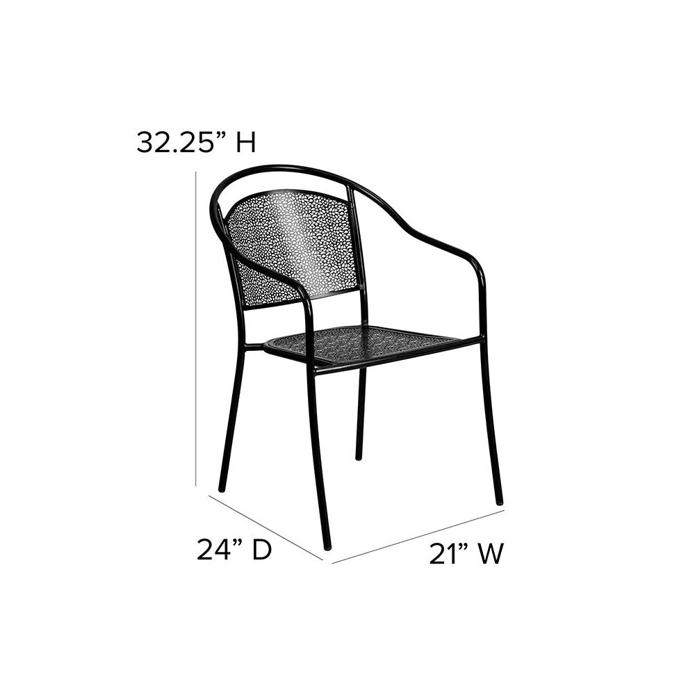 Commercial Grade Black Indoor-Outdoor Steel Patio Arm Chair with Round Back