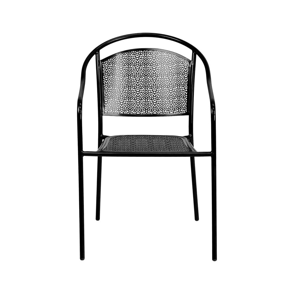 Commercial Grade Black Indoor-Outdoor Steel Patio Arm Chair with Round Back