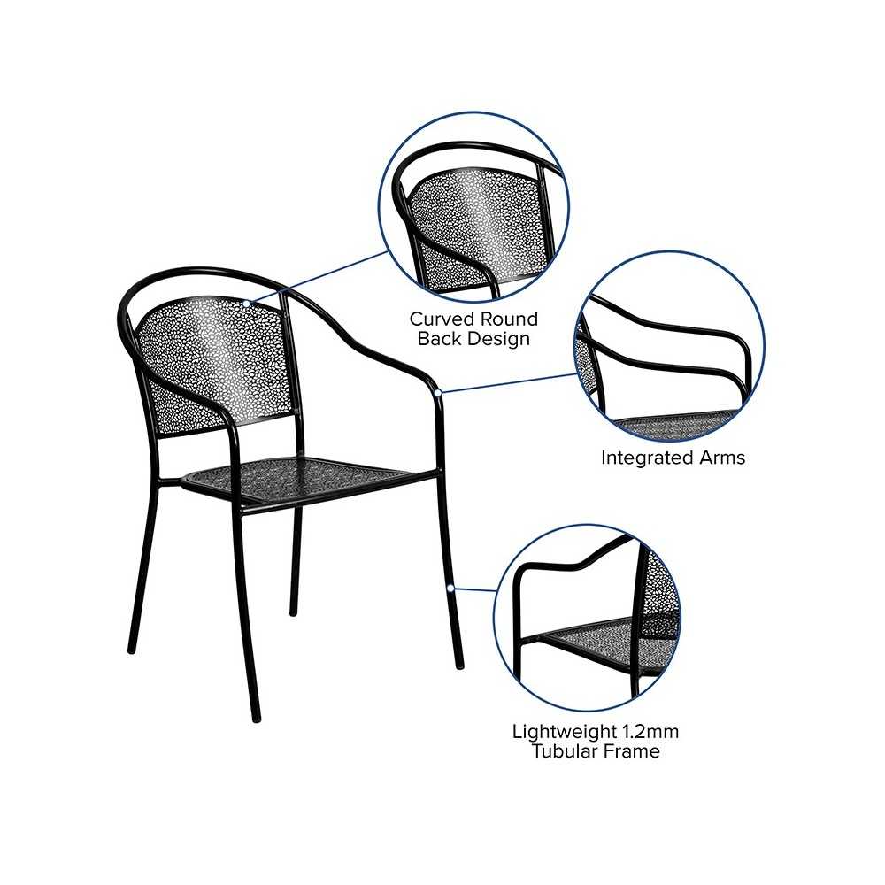 Commercial Grade Black Indoor-Outdoor Steel Patio Arm Chair with Round Back