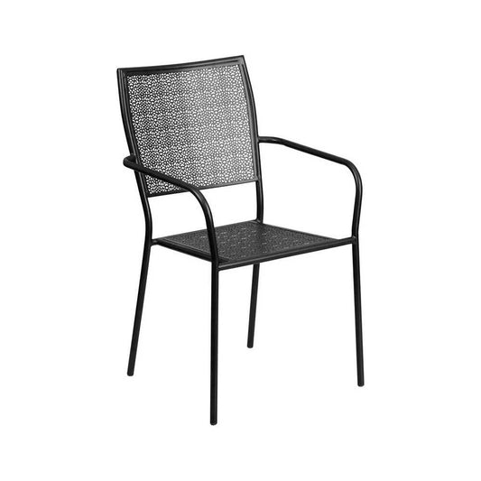 Commercial Grade Black Indoor-Outdoor Steel Patio Arm Chair with Square Back
