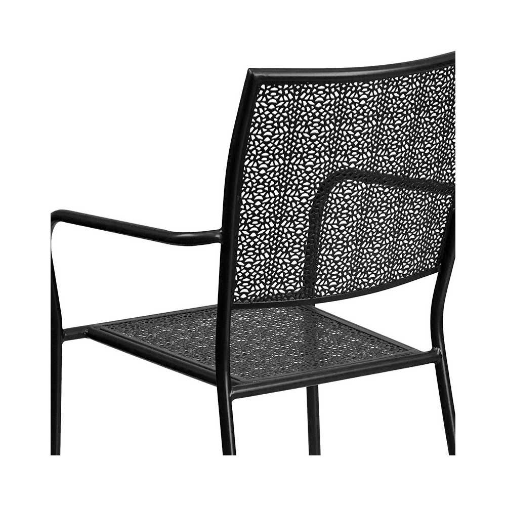 Commercial Grade Black Indoor-Outdoor Steel Patio Arm Chair with Square Back