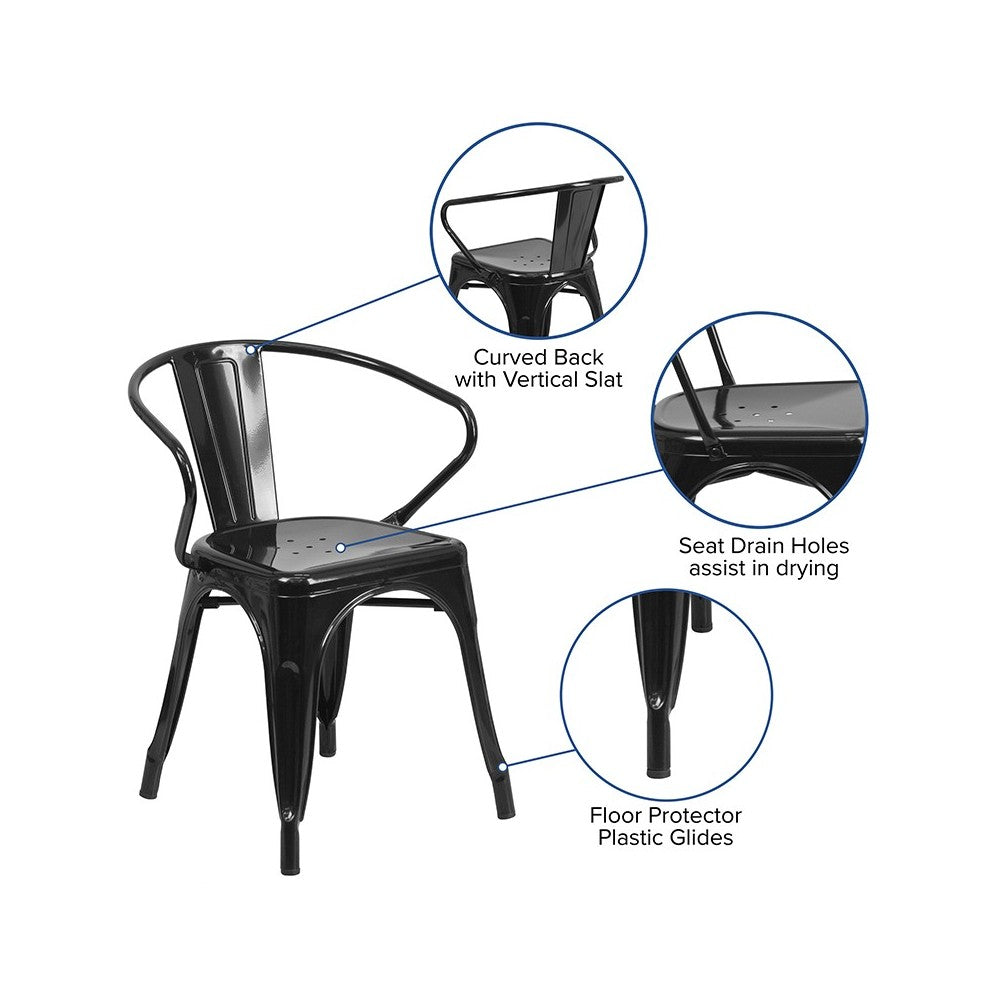 Commercial Grade Black Metal Indoor-Outdoor Chair with Arms