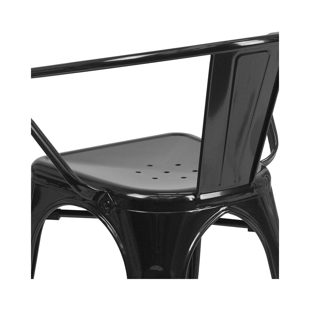 Commercial Grade Black Metal Indoor-Outdoor Chair with Arms