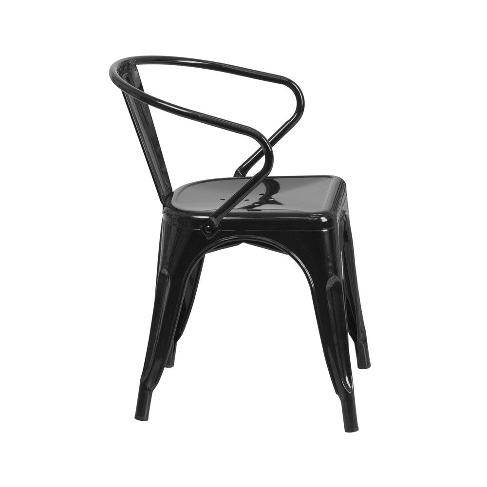Commercial Grade Black Metal Indoor-Outdoor Chair with Arms