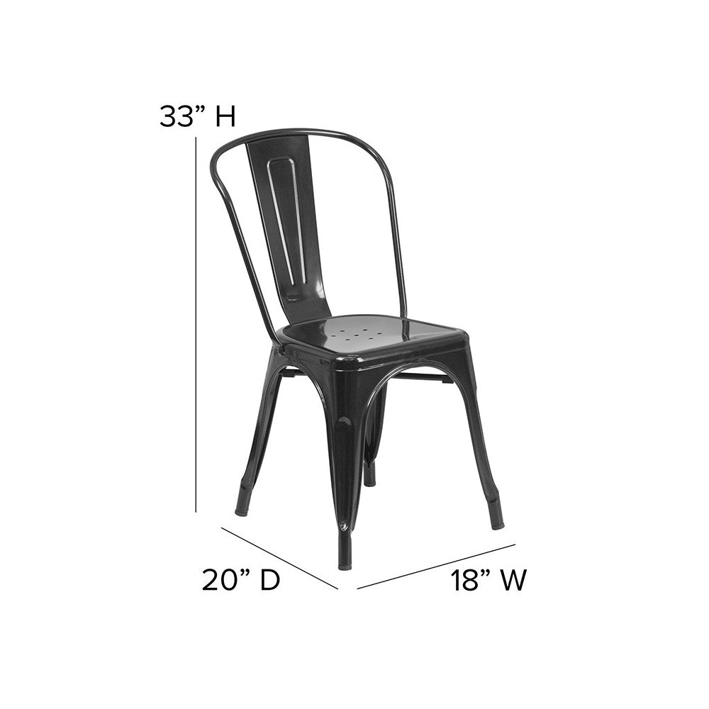 Commercial Grade Black Metal Indoor-Outdoor Stackable Chair