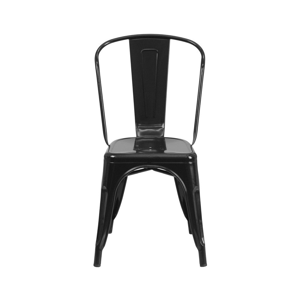 Commercial Grade Black Metal Indoor-Outdoor Stackable Chair
