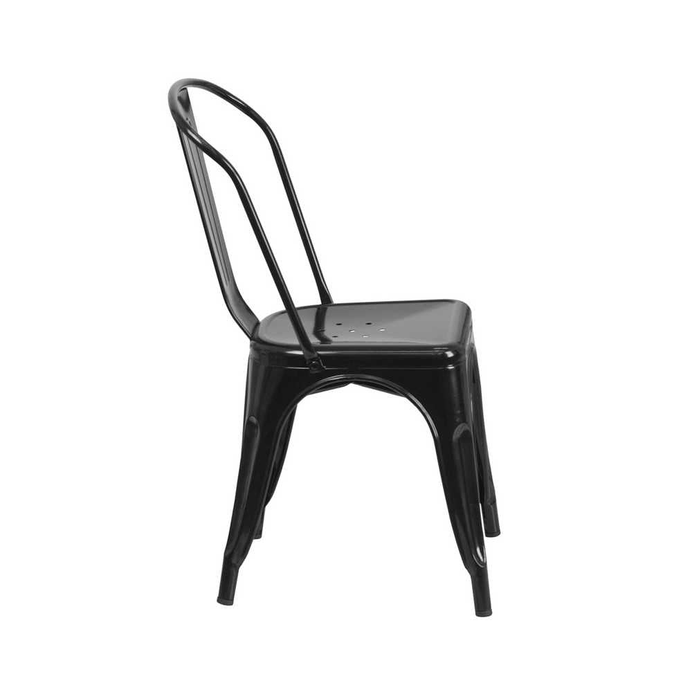 Commercial Grade Black Metal Indoor-Outdoor Stackable Chair