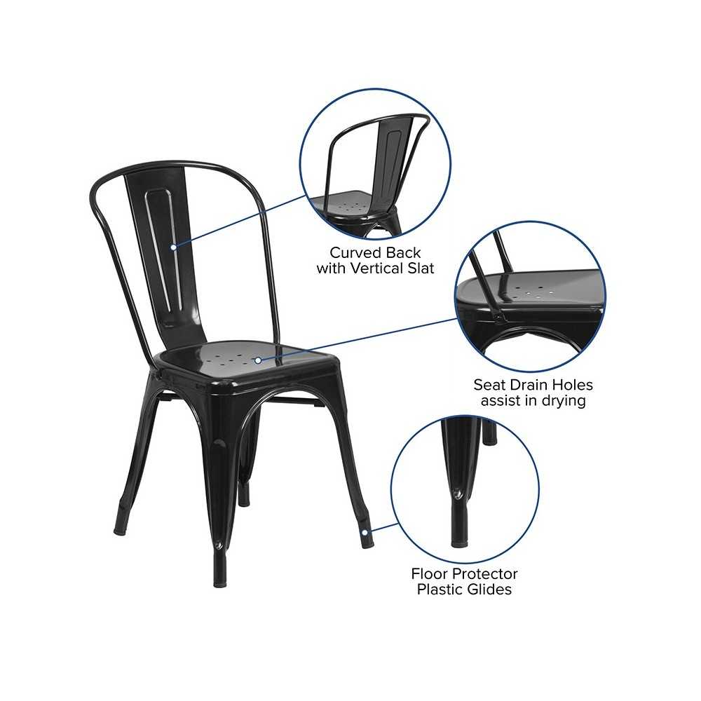 Commercial Grade Black Metal Indoor-Outdoor Stackable Chair