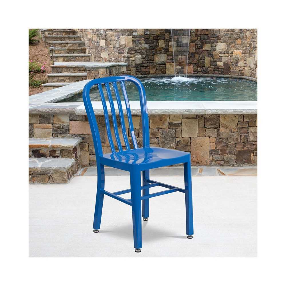Commercial Grade Blue Metal Indoor-Outdoor Chair