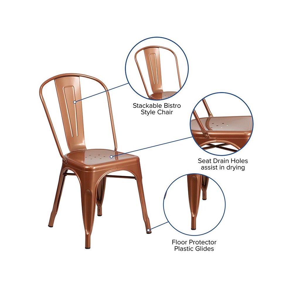 Commercial Grade Copper Metal Indoor-Outdoor Stackable Chair