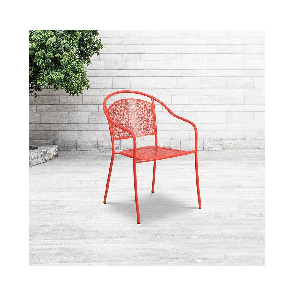 Commercial Grade Coral Indoor-Outdoor Steel Patio Arm Chair with Round Back