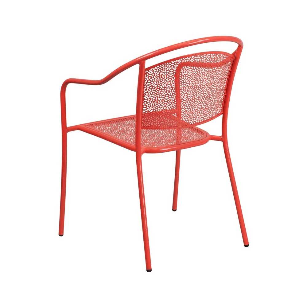 Commercial Grade Coral Indoor-Outdoor Steel Patio Arm Chair with Round Back