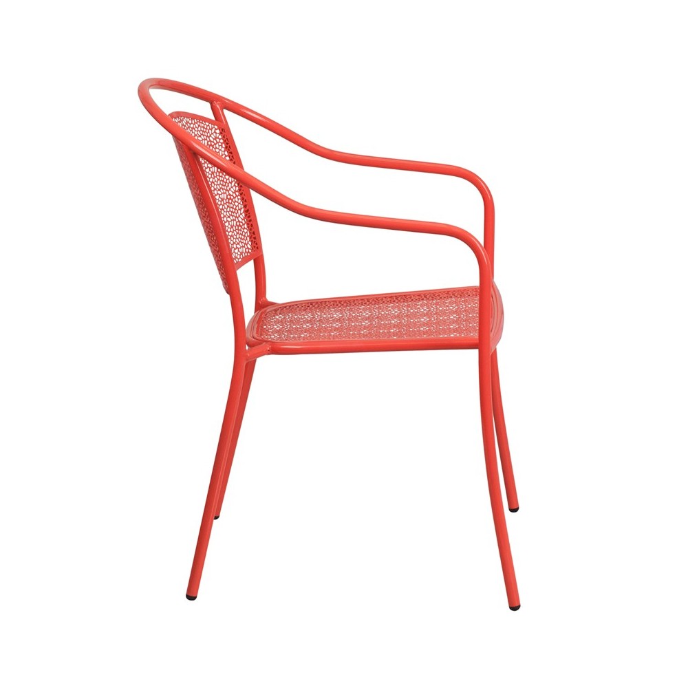 Commercial Grade Coral Indoor-Outdoor Steel Patio Arm Chair with Round Back