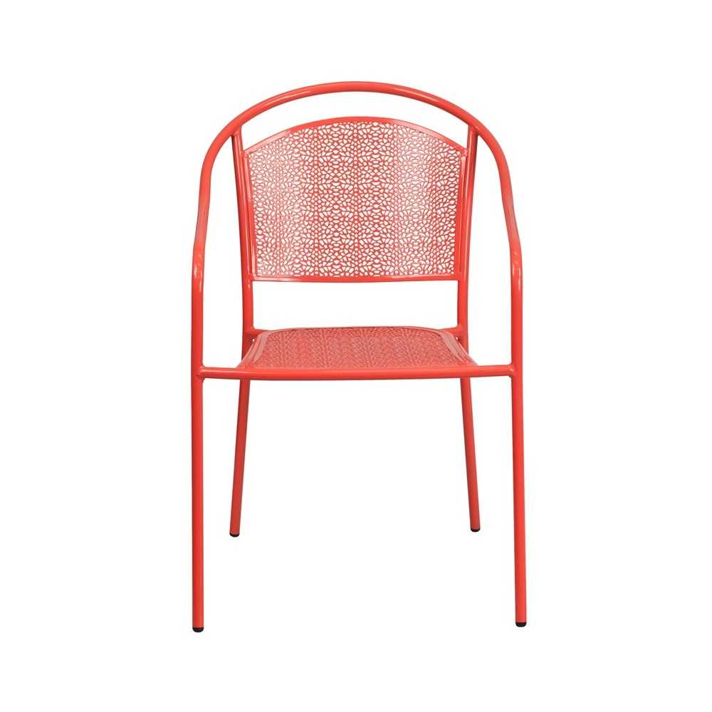Commercial Grade Coral Indoor-Outdoor Steel Patio Arm Chair with Round Back