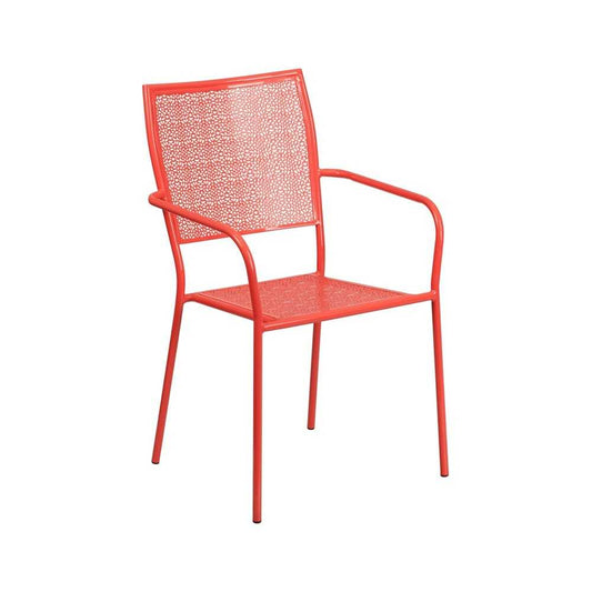 Commercial Grade Coral Indoor-Outdoor Steel Patio Arm Chair with Square Back