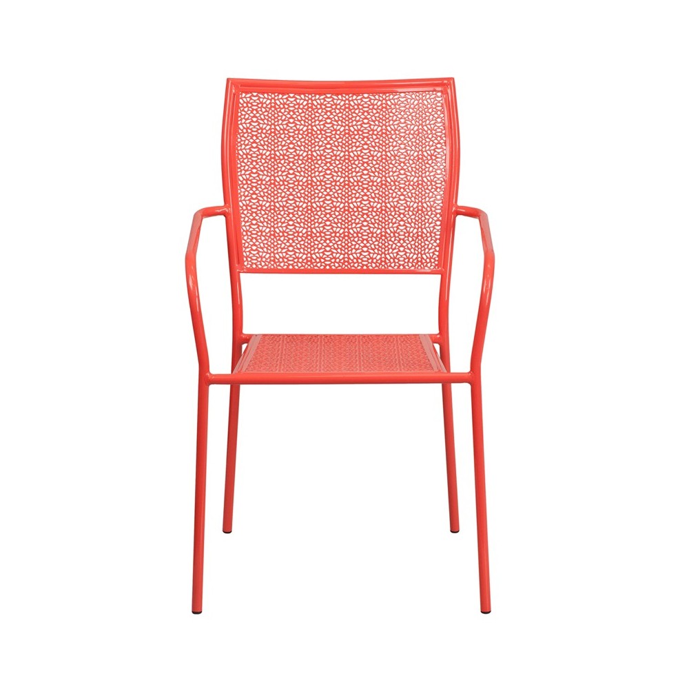 Commercial Grade Coral Indoor-Outdoor Steel Patio Arm Chair with Square Back
