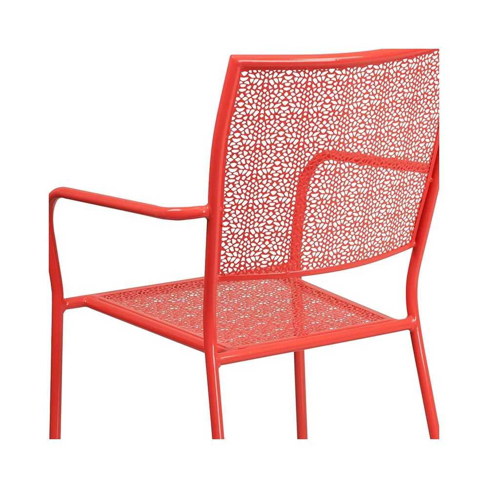 Commercial Grade Coral Indoor-Outdoor Steel Patio Arm Chair with Square Back