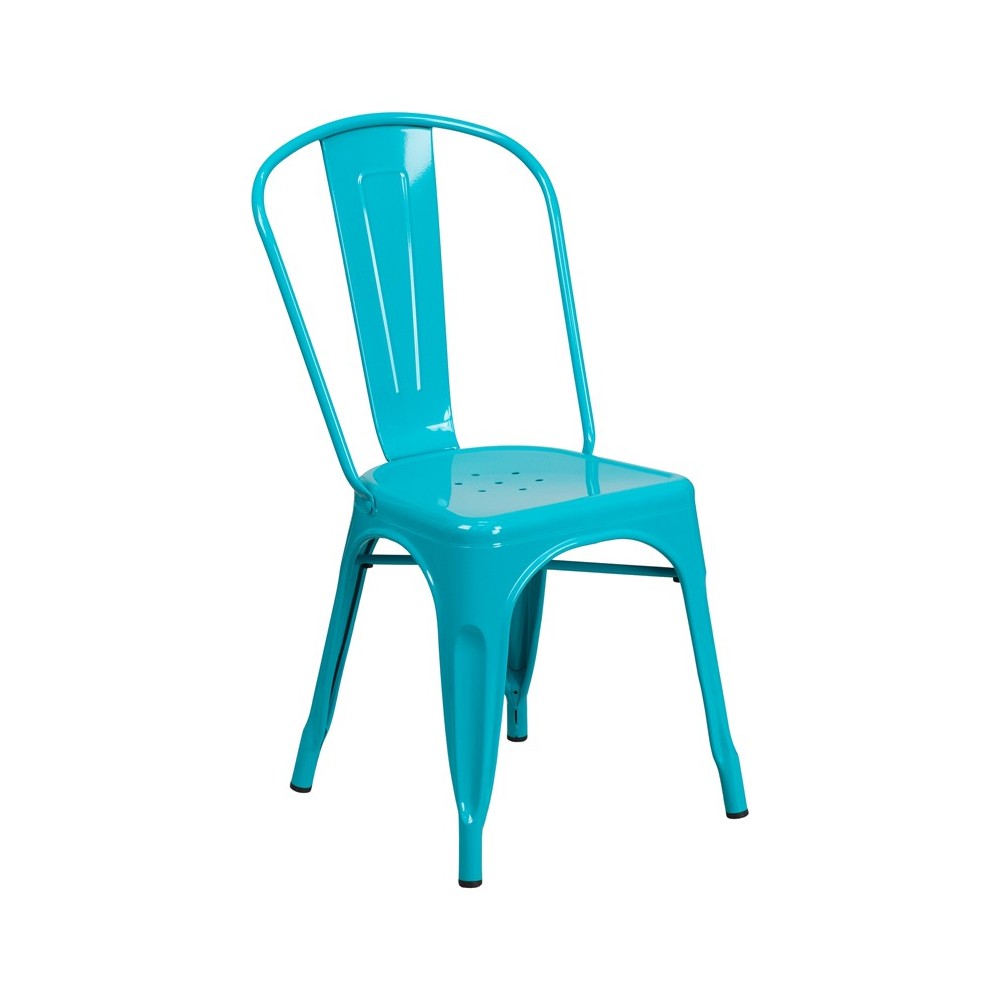 Commercial Grade Crystal Teal-Blue Metal Indoor-Outdoor Stackable Chair