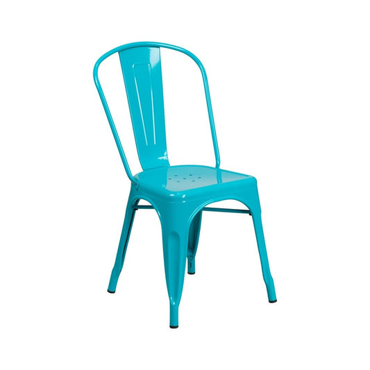 Commercial Grade Crystal Teal-Blue Metal Indoor-Outdoor Stackable Chair