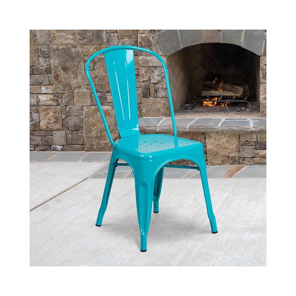 Commercial Grade Crystal Teal-Blue Metal Indoor-Outdoor Stackable Chair