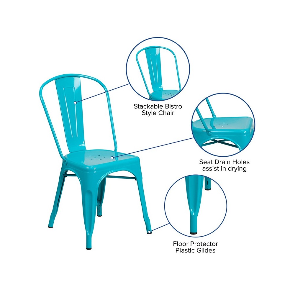Commercial Grade Crystal Teal-Blue Metal Indoor-Outdoor Stackable Chair