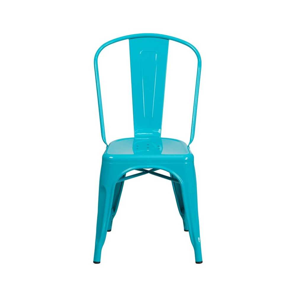 Commercial Grade Crystal Teal-Blue Metal Indoor-Outdoor Stackable Chair