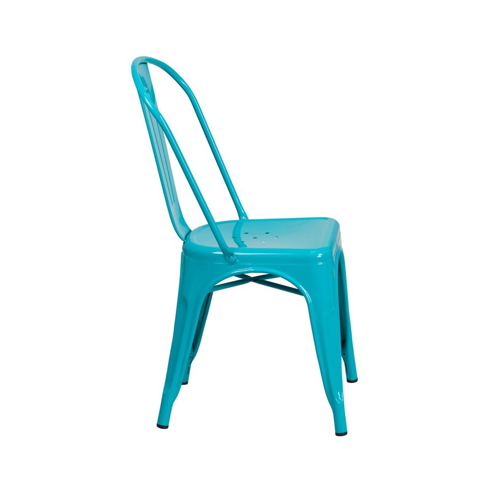 Commercial Grade Crystal Teal-Blue Metal Indoor-Outdoor Stackable Chair
