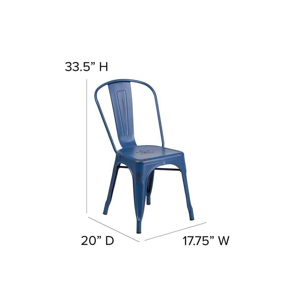 Commercial Grade Distressed Antique Blue Metal Indoor-Outdoor Stackable Chair