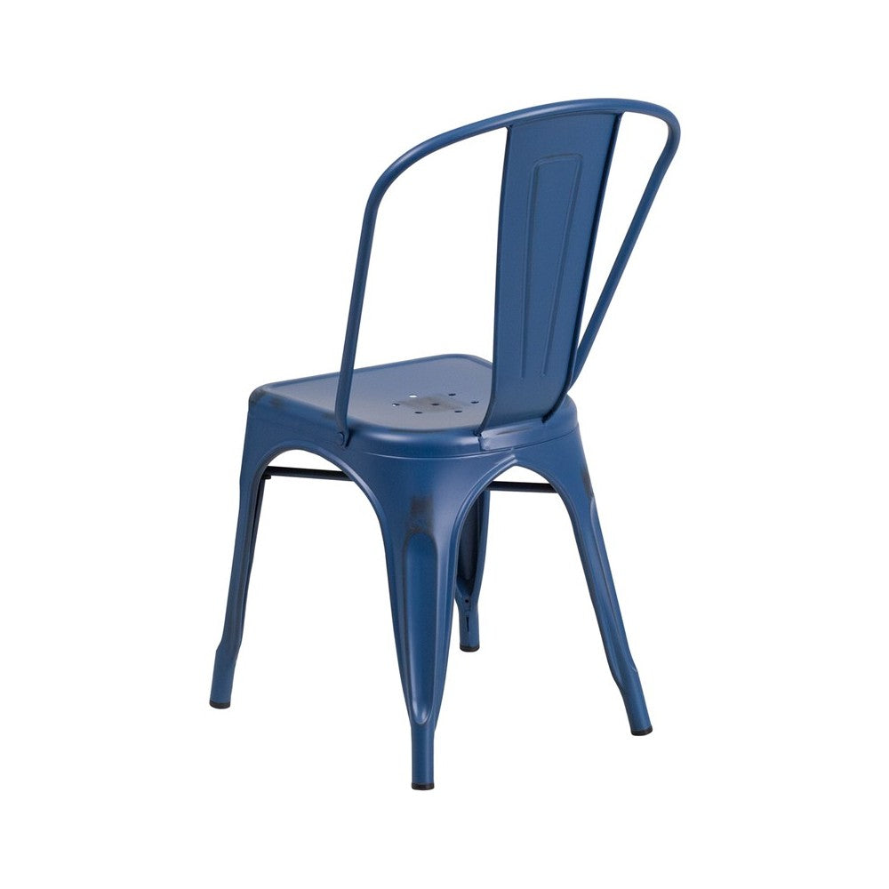 Commercial Grade Distressed Antique Blue Metal Indoor-Outdoor Stackable Chair