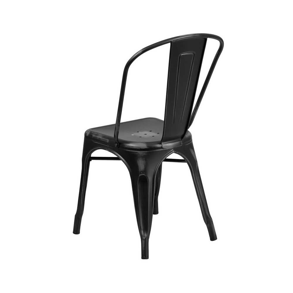 Commercial Grade Distressed Black Metal Indoor-Outdoor Stackable Chair