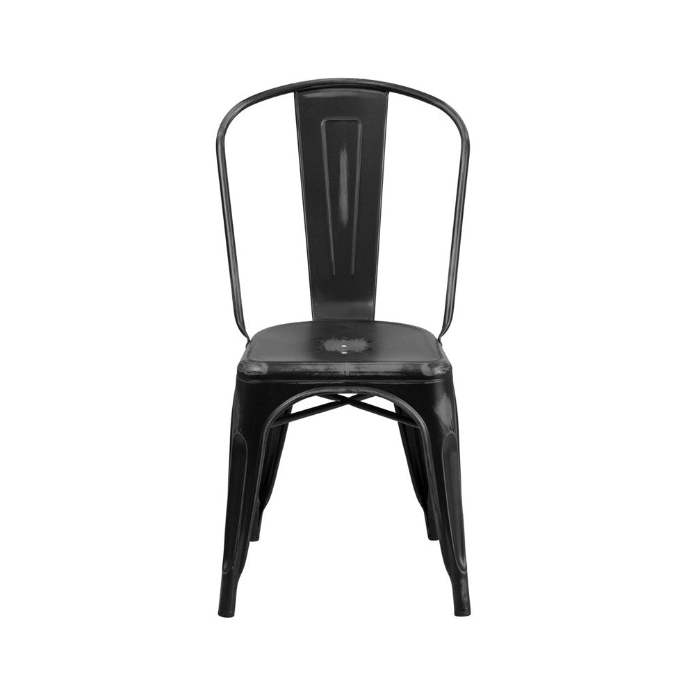 Commercial Grade Distressed Black Metal Indoor-Outdoor Stackable Chair
