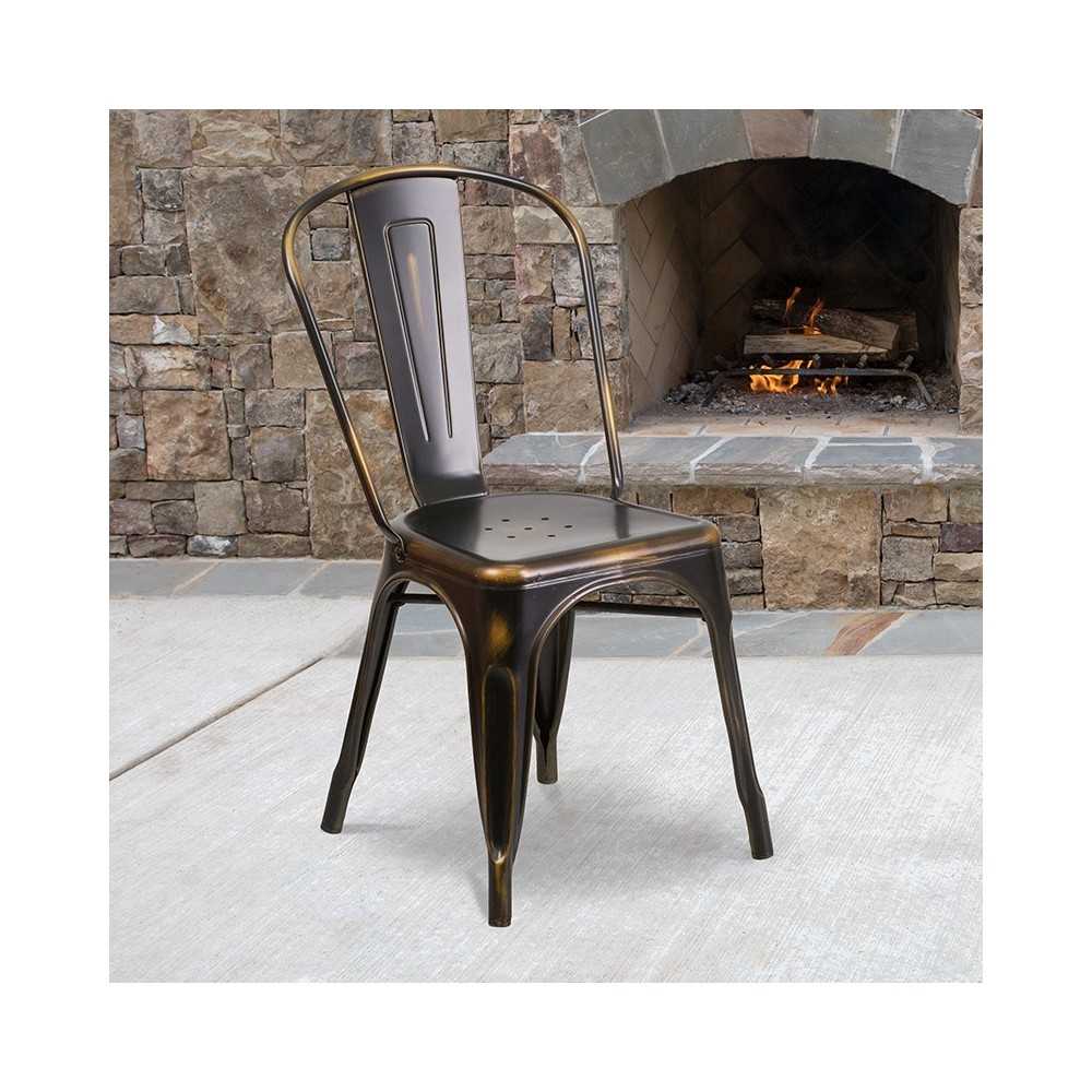Commercial Grade Distressed Copper Metal Indoor-Outdoor Stackable Chair
