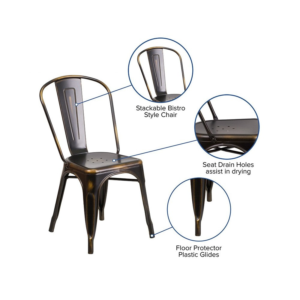 Commercial Grade Distressed Copper Metal Indoor-Outdoor Stackable Chair