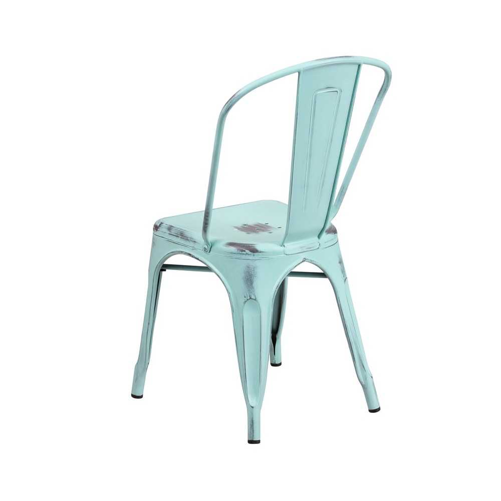 Commercial Grade Distressed Green-Blue Metal Indoor-Outdoor Stackable Chair